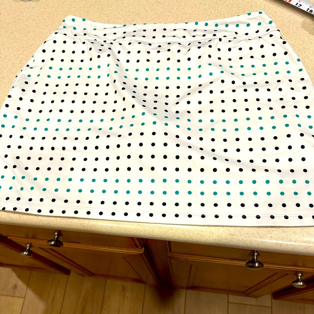 Nike athletic skort size Large 
White with black and green polka dots